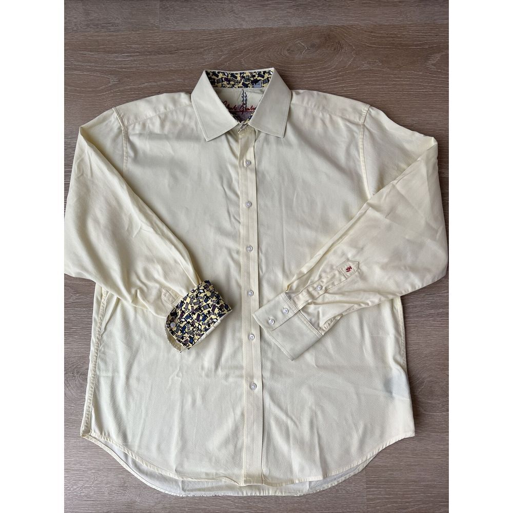 Robert Graham Pale Yellow Long Sleeve Button Up‎ Flip Cuff   Shirt  Sz XL Men's